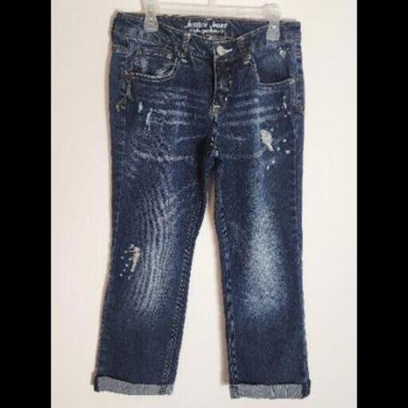 Girls Justice Cropped Jeans Size 14 Regular  Pre-owned In Excellent Condition - Picture 1 of 12